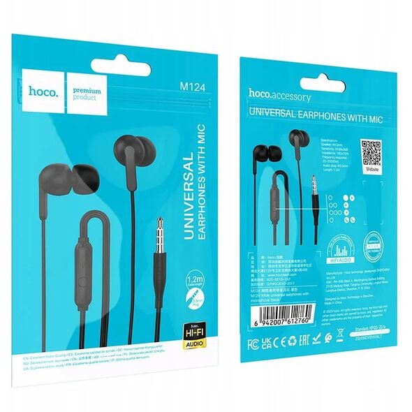 HOCO słuchawki przewodowe Jack 3,5 mm z mikrofonem M124 białe