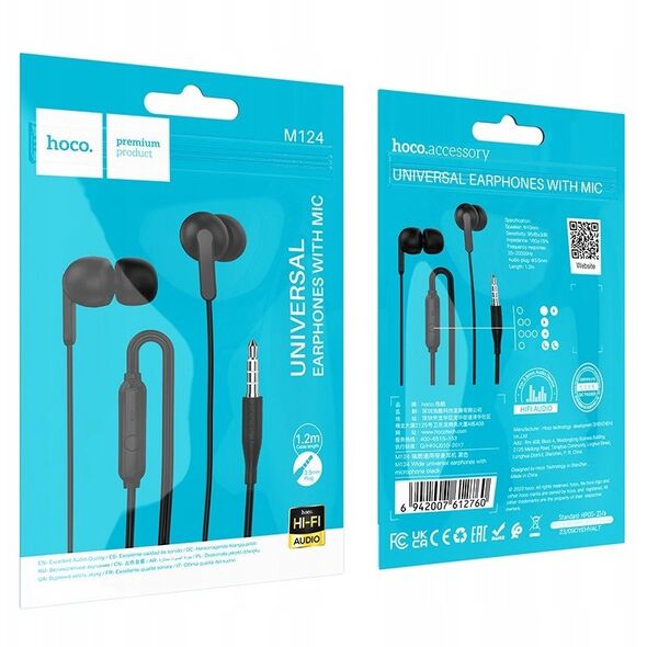 HOCO słuchawki przewodowe Jack 3,5 mm z mikrofonem M124 czarne