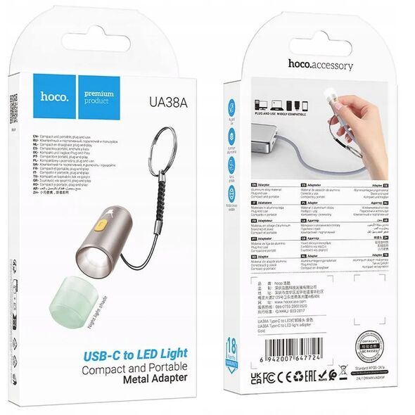 Adapter USB C do LED light Hoco UA38A złoty