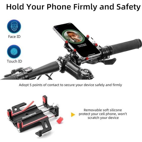 RockBros Uchwyt rowerowy na kierownicę do telefonu ze stopu aluminium - czarny Uchwyt rowerowy na kierownicę do telefonu ze stopu aluminium - czarny