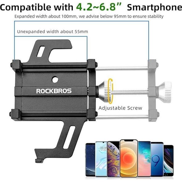 RockBros Uchwyt rowerowy na kierownicę do telefonu ze stopu aluminium - czarny Uchwyt rowerowy na kierownicę do telefonu ze stopu aluminium - czarny