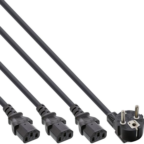 INLINE Καλώδιο Y Δικτύου 1x Schukostecker σε 3x Kaltgeraetestecker 2m σε 1m 2m και 3m μαύρο
