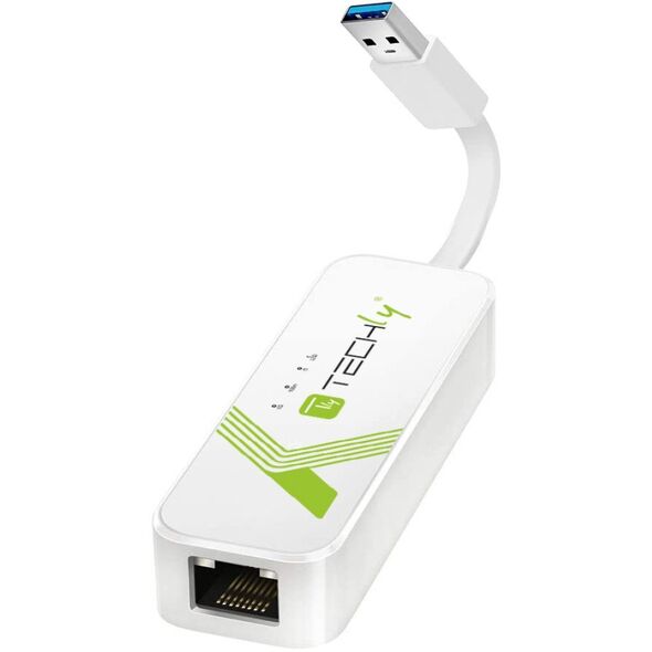 Προσαρμογέας TECHLY USB3.0 RJ45 Weiss USB Stecker Typ A am Kabel auf RJ45 Netzgeschwindigkeit 10/100/1000 MBit/s