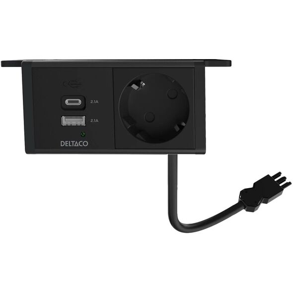 Πολύπριζο DELTACO, 1 υποδοχή, φορτιστής USB 1x21W A+C, σύνδεση GST18