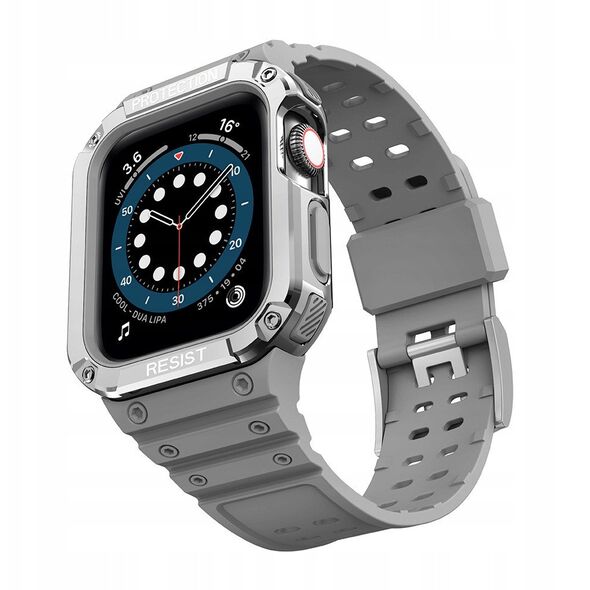 Λουράκι με προστατευτική θήκη Protect Strap Band για Apple Watch 38 / 40 / 41 mm θήκη θωρακισμένη - γκρι, ασημί