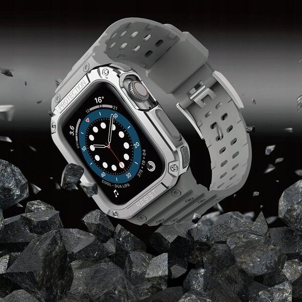 Λουράκι με προστατευτική θήκη Protect Strap Band για Apple Watch 38 / 40 / 41 mm θήκη θωρακισμένη - γκρι, ασημί