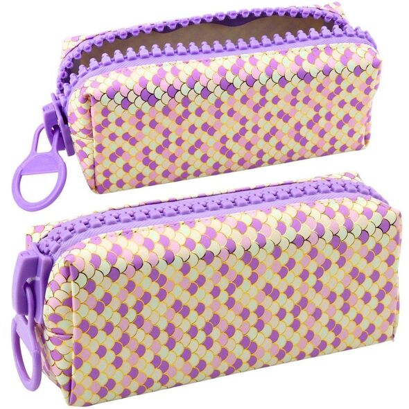 Piórnik Szkolny Organizer Wzór Łusek Syrenich Duży Suwak Fioletowy 21x8cm LEAN Toys
