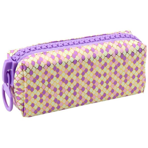 Piórnik Szkolny Organizer Wzór Łusek Syrenich Duży Suwak Fioletowy 21x8cm LEAN Toys