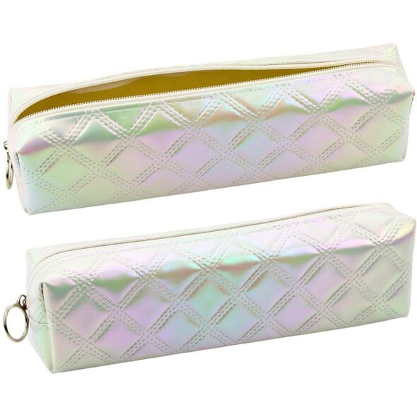 Piórnik Szkolny Organizer Tłoczony Wzór Biały Perłowy 21x6cm LEAN