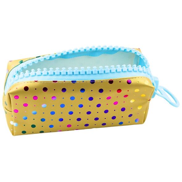 Piórnik Szkolny Organizer W Kolorowe Kropki Duży Suwak Złoty 21x8cm LEAN