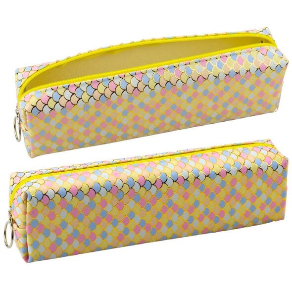Piórnik Szkolny Organizer Wzór Łusek Syrenich Kolorowy Żółty 21x6cm LEAN