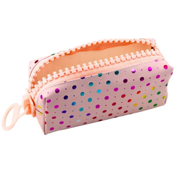 Piórnik Szkolny Organizer W Kolorowe Kropki Duży Suwak Różowy 21x8cm LEAN Toys