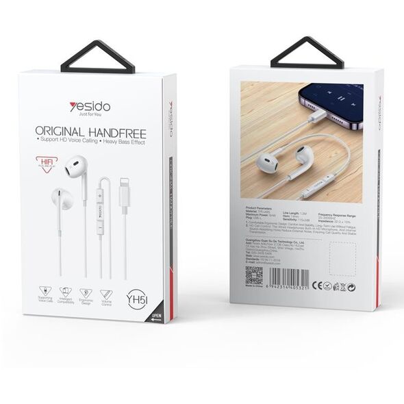 yesido Ακουστικά YH51 Lightning 120cm, WHITE / BIAŁY