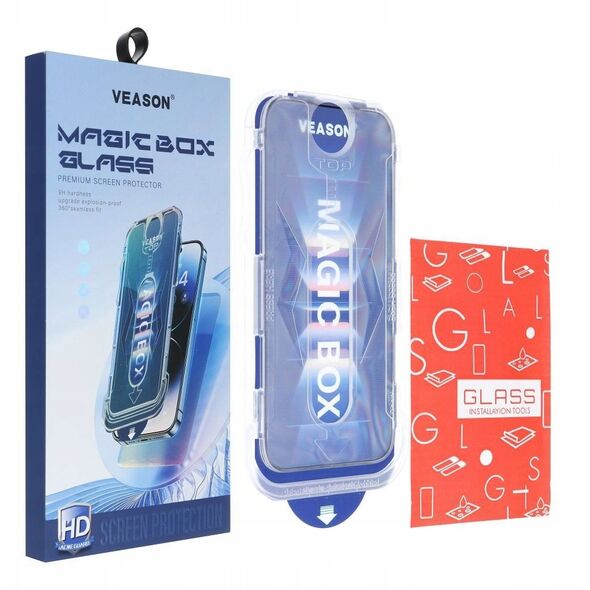 6D Προστατευτικό Γυαλί Pro Veason Easy-Install Glass + Εφαρμογέας - για Iphone 13 Pro Max / 14 Plus μαύρο