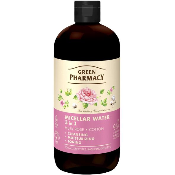GREEN PHARMACY Woda micelarna 3w1 Róża piżmowa i Bawełna 500 ml