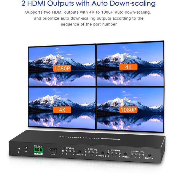 PremiumCord HDMI2.0 matrix switch 4:4 , ανάλυση 4K@60Hz, HDR YUV4:4:4