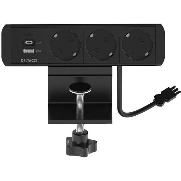 Πολύπριζο DELTACO, 3 υποδοχές, 1x21W A+C φορτιστής USB, σύνδεση GST18