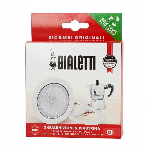 Bialetti - Φλάντζα (3 τεμ.) + φίλτρο για αλουμινένιες καφετιέρες Bialetti 12tz