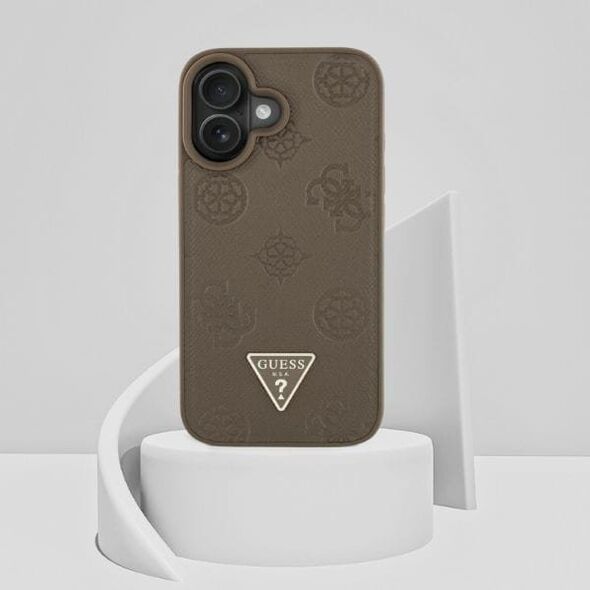 Etui Guess Grained Hot Stamp Peony       Triangle Logo MagSafe do iPhone 16 brązowy