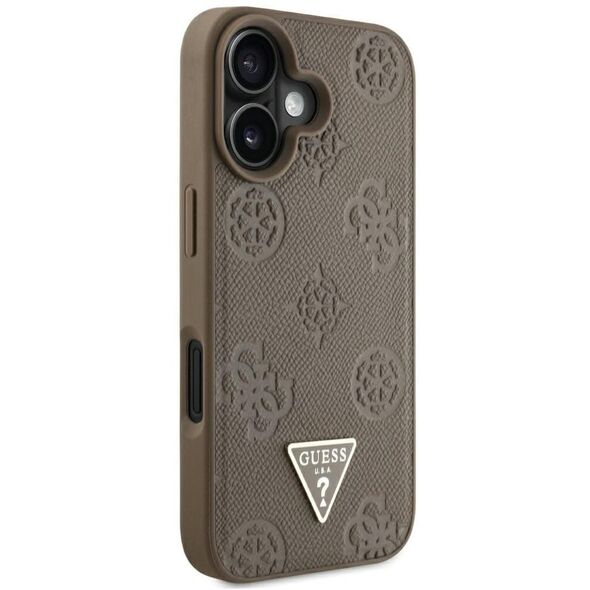 Etui Guess Grained Hot Stamp Peony       Triangle Logo MagSafe do iPhone 16 brązowy