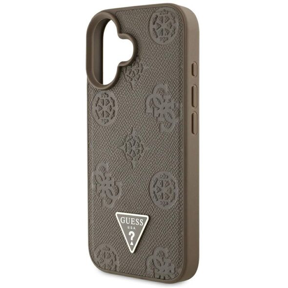 Etui Guess Grained Hot Stamp Peony       Triangle Logo MagSafe do iPhone 16 brązowy
