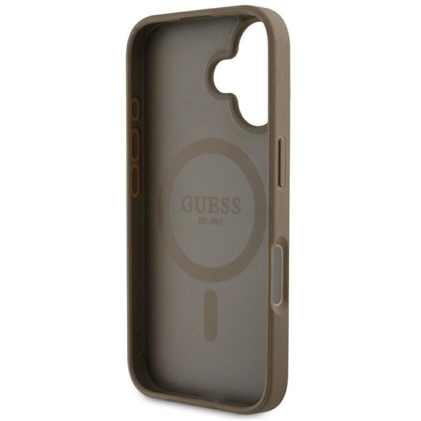 Etui Guess Grained Hot Stamp Peony       Triangle Logo MagSafe do iPhone 16 brązowy