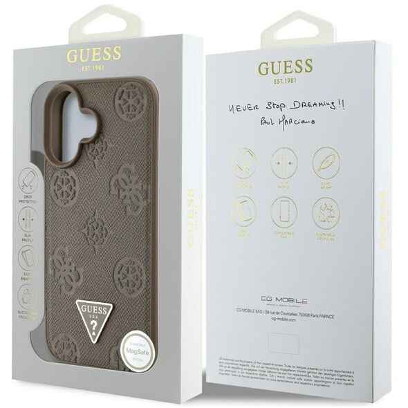 Etui Guess Grained Hot Stamp Peony       Triangle Logo MagSafe do iPhone 16 brązowy