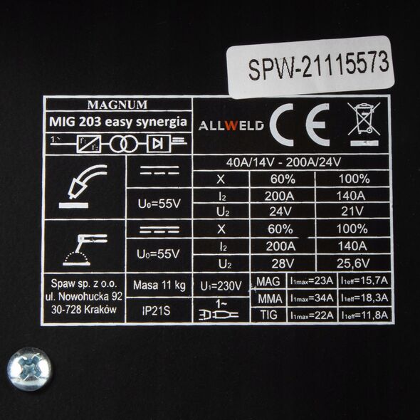 ΗΜΙΑΥΤΟΜΑΤΟΣ INVERTER Magnum MIG-203 SYNERGIA EASY 230V 200A/60%, GP50, MMAR,MB15/3, D100/D200
