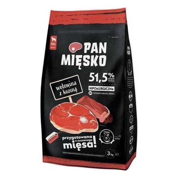 Pan Mięsko Karma sucha dla psa Wołowina z koziną (dorosły) chrupki M 3kg
