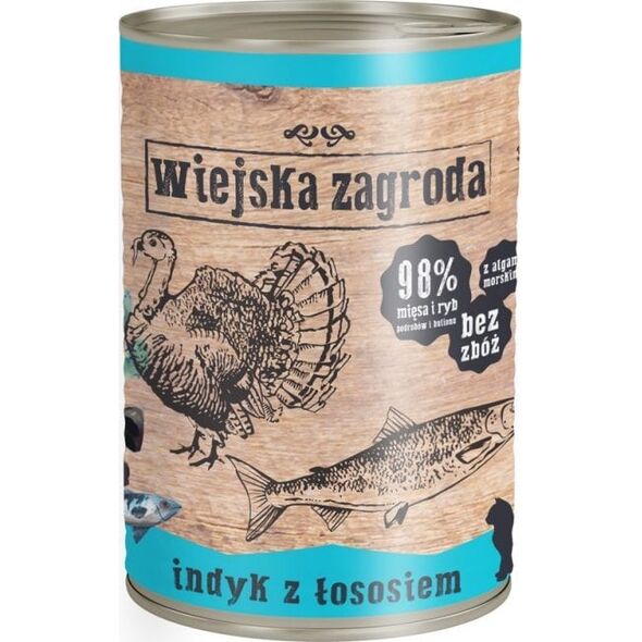 Wiejska Zagroda Karma mokra dla kota Indyk z łososiem (dorosły) II 400g