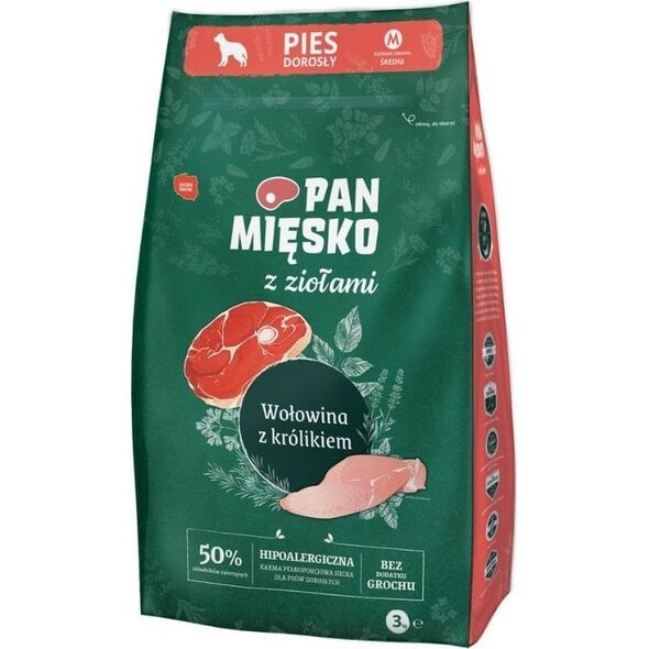 Pan Mięsko Karma Pełnoporcjowa dla Psa PAN MIĘSKO Wołowina i Królik 3kg