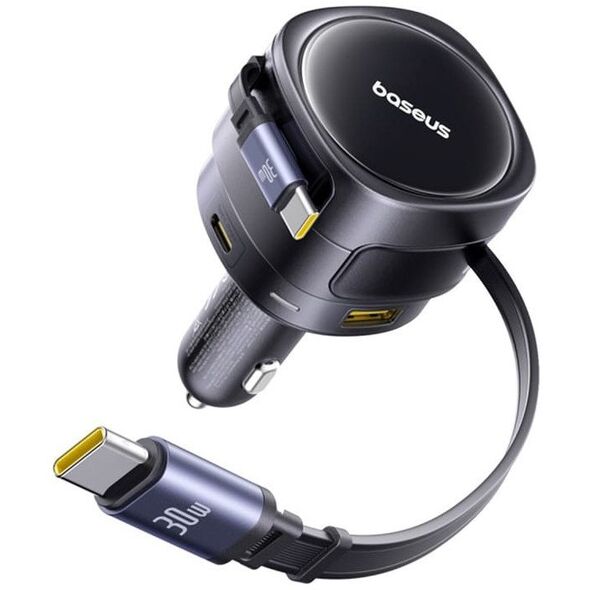 Ładowarka samochodowa Baseus Enjoyment Max z kablami USB-C+USB-C i portami USB-A+USB-C 90W Czarny