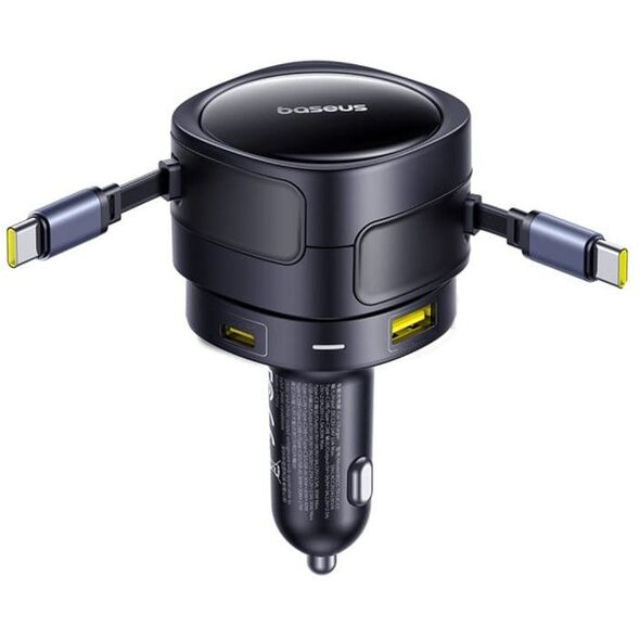 Ładowarka samochodowa Baseus Enjoyment Max z kablami USB-C+USB-C i portami USB-A+USB-C 90W Czarny