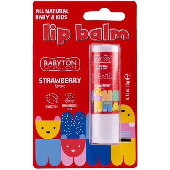 Babyton, Balsam do ust, truskawkowy smak, bezpieczny od narodzin, 5 g