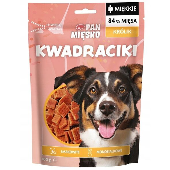 Pan Mięsko Pan Mięsko Przysmak dla psa Kwadraciki Królik (dorosły) 100g