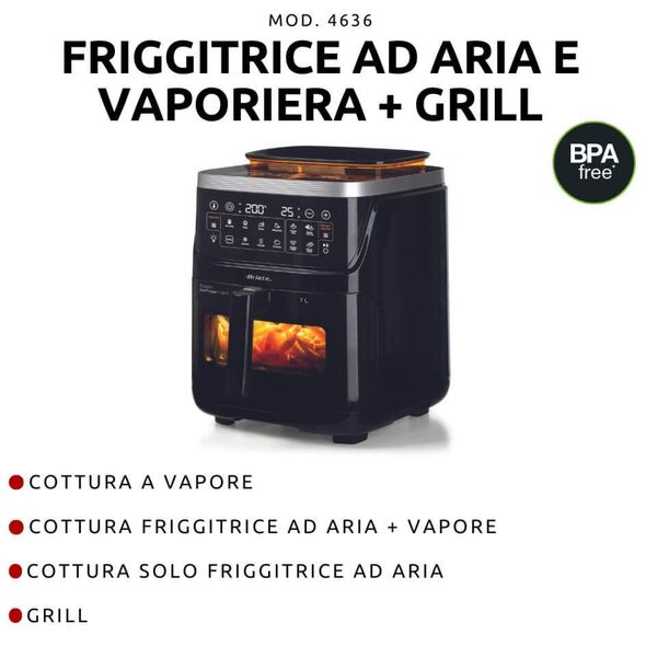 Ariete 4636/00 Μονή 7 l Αυτόνομη 1700 W Φριτέζα ζεστού αέρα Μαύρη
