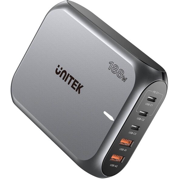 Γρήγορος φορτιστής τοίχου Unitek 2xUSB-A 3xUSB-C GAN 188W