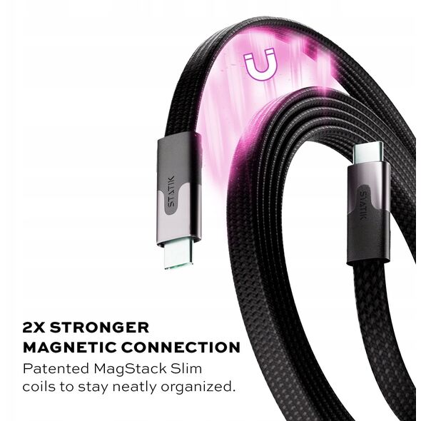 Statik MagStack Slim Pro - καλώδιο USB-C - USB-C 1m, με νάιλον πλέξη, επίπεδο, μαγνητικά αναδιπλούμενο (μαύρο)
