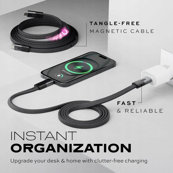 Statik MagStack Slim Pro - καλώδιο USB-C - USB-C 1m, με νάιλον πλέξη, επίπεδο, μαγνητικά αναδιπλούμενο (μαύρο)