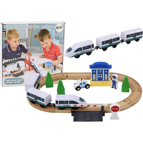 LeanToys Drewniany Tor Kolejowy Pociąg Kolejka Tory Akcesoria Most Policja 3,2m