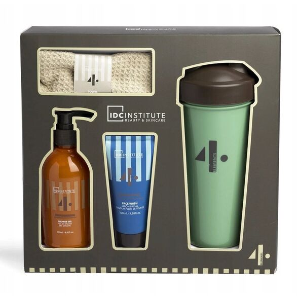Σετ IDC Institute 4 elements: αφρόλουτρο, 250 ml + καθαριστικό προσώπου, 100 ml + παγούρι + πετσέτα