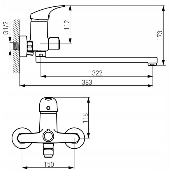 Μπαταρία μπάνιου FERRO COMBO, με μακρύ (32.2 cm) στόμιο