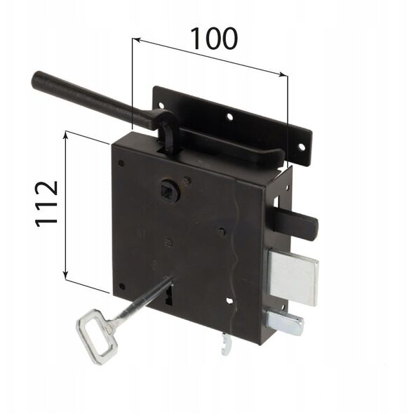 Κλειδαριά πύλης με κλειδί WHW 100P, 100 mm, δεξιά, μαύρη.