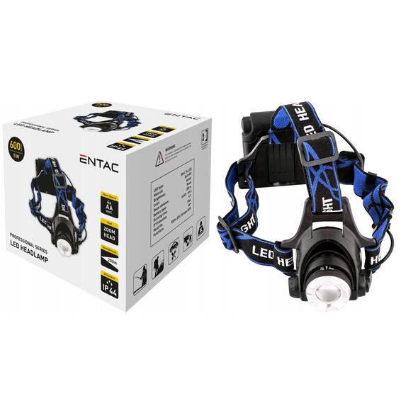 Φακός κεφαλής ENTAC, 5W, 4AA, Alu, 600 lm, εστίαση, μαύρο