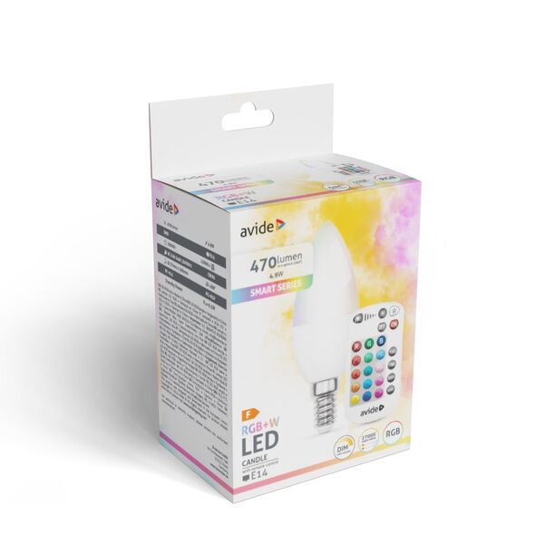 Λάμπα LED AVIDE, E14, 4.9W (=40W), RGB, 2700K, 470 lm, ρυθμιζόμενη, 360 μοίρες, με τηλεχειριστήριο