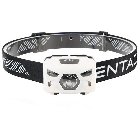 Επαναφορτιζόμενος φακός κεφαλής ENTAC, IP54, 5W, 150lm, επαναφορτιζόμενος μέσω USB, λευκό+κόκκινο φως, λευκό χρώμα.
