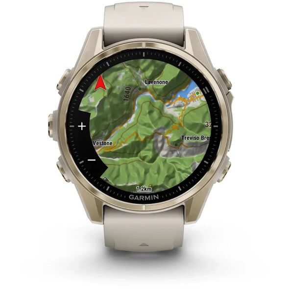 Zegarek sportowy Garmin Fenix 8 43 mm AMOLED Sapphire Soft gold z piaskowo-beżowym paskiem [010-02903-11]