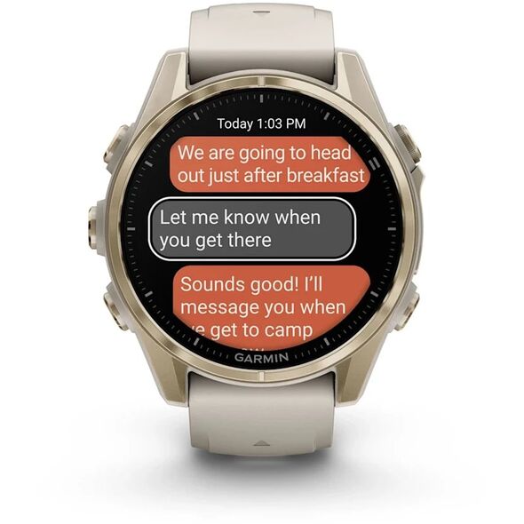 Zegarek sportowy Garmin Fenix 8 43 mm AMOLED Sapphire Soft gold z piaskowo-beżowym paskiem [010-02903-11]