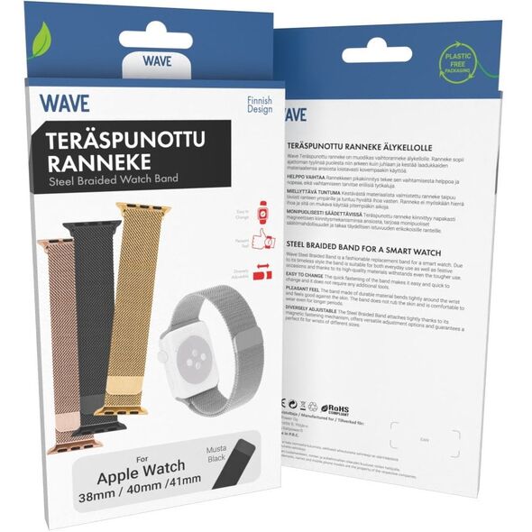 Κυματιστό λουράκι από πλεγμένο ατσάλι, Apple Watch 38 / 40 / 41 / 42 mm, μαύρο