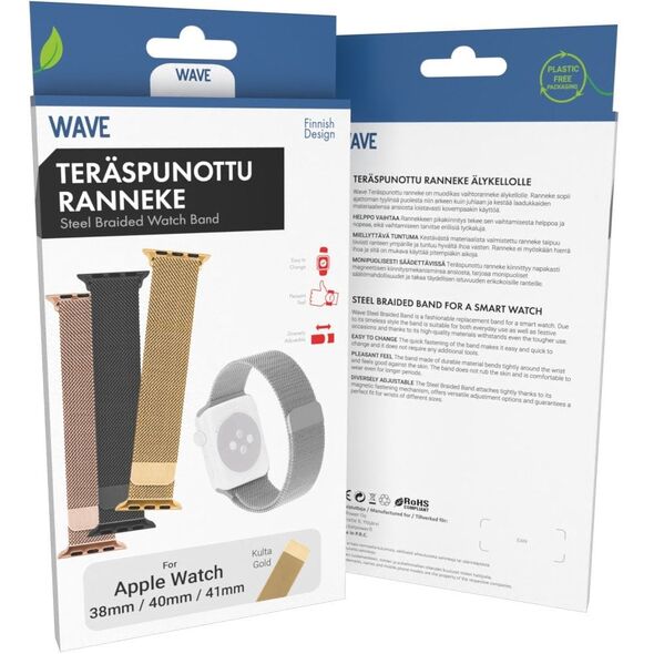 Πλεκτό λουράκι Wave από ατσάλι, Apple Watch 38 / 40 / 41 / 42 mm, χρυσό